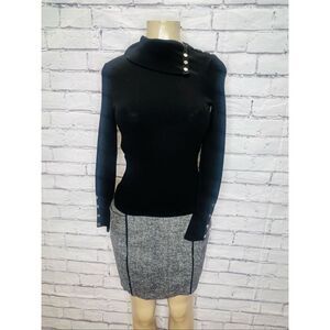 White House Black Market Women Black Gray Form Fitting Knit Sweater Dress Size 6